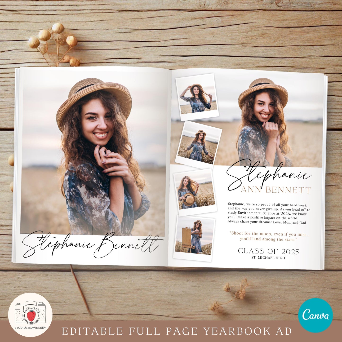 Graduation keepsake photo collage template, printable and digital-ready.