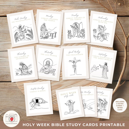 Holy Week Bible Study Cards printable with scripture references and devotionals