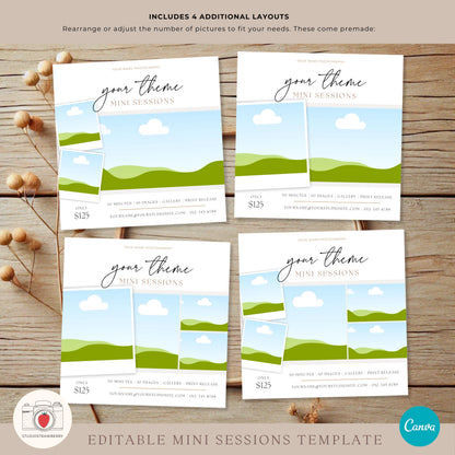 Drag-and-drop customizable photo session template with placeholder images.