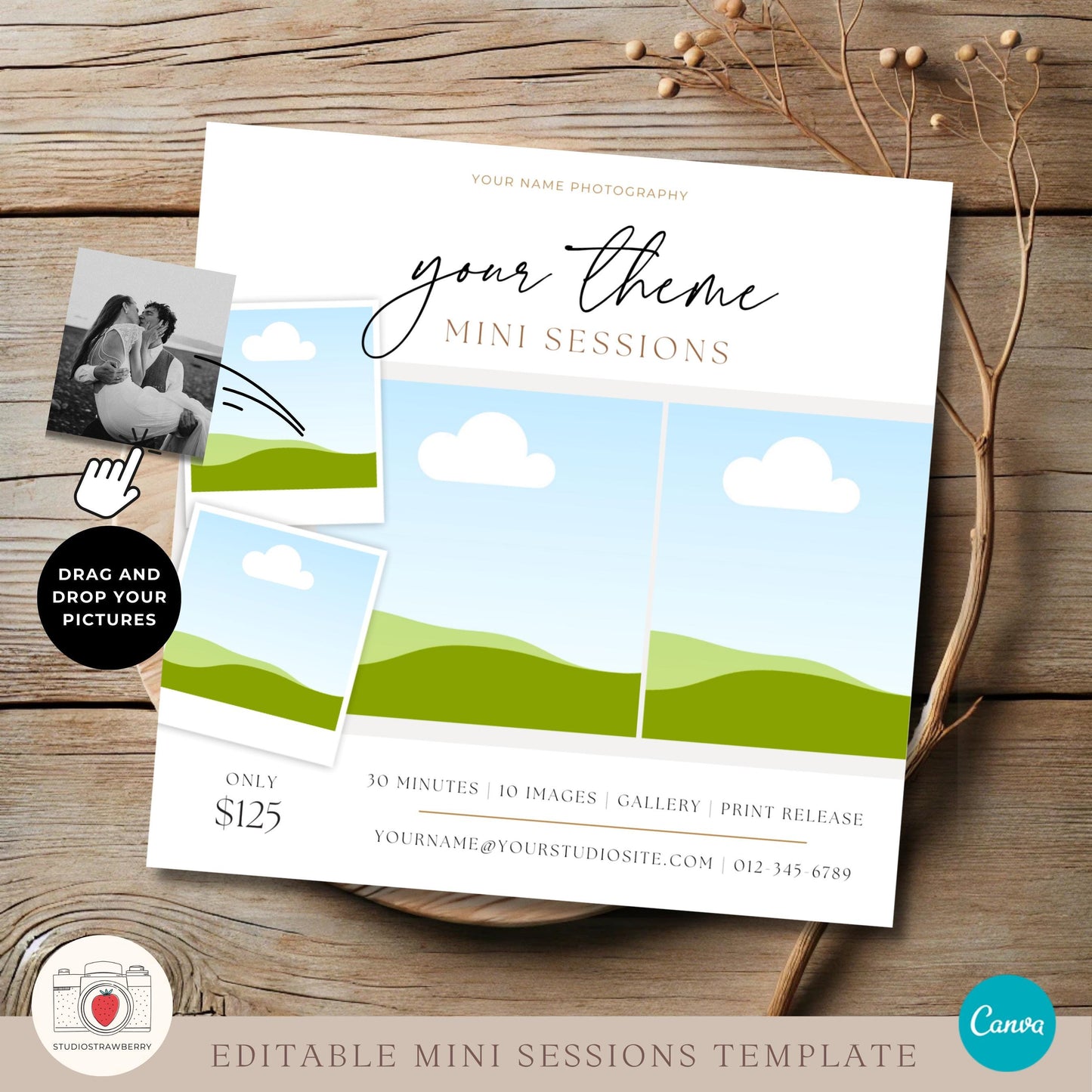 Flexible photography session flyer template customizable for various themes.
