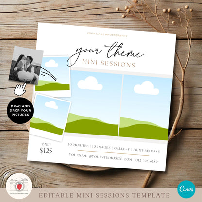 Flexible photography session flyer template customizable for various themes.