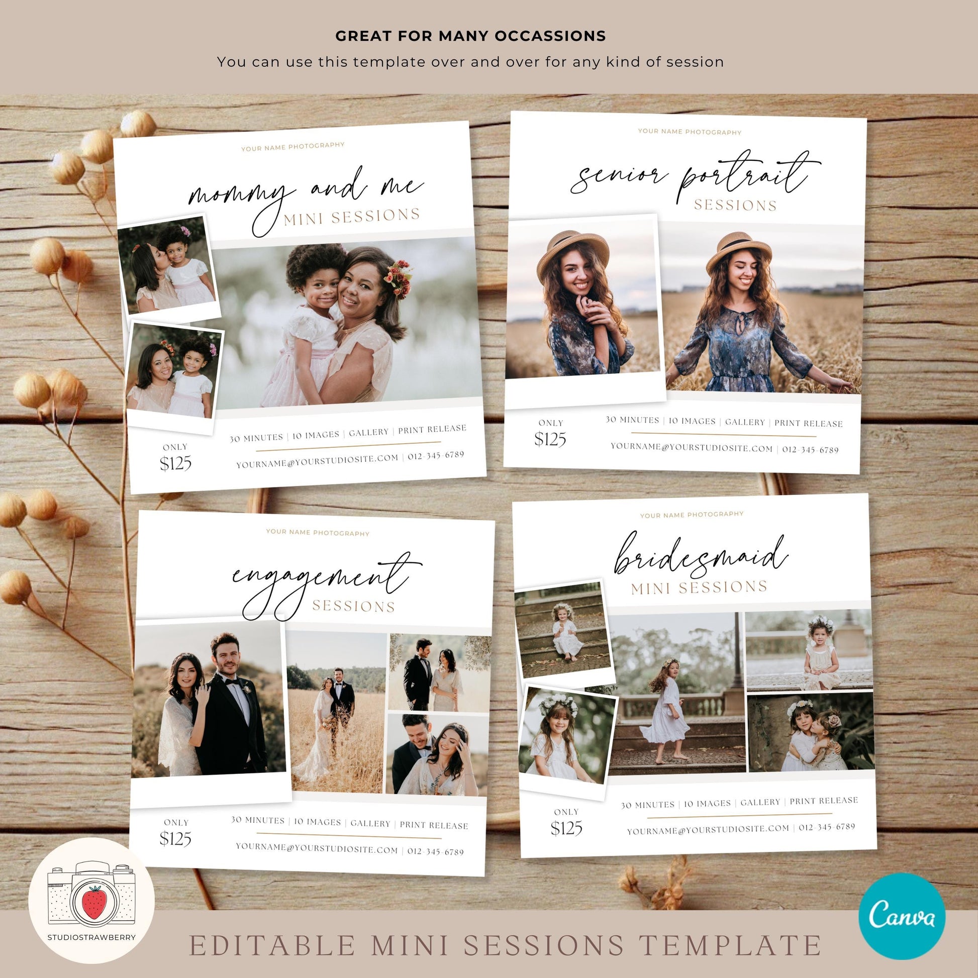 Additional layout variations of the mini session template for versatile use.