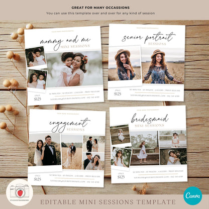 Additional layout variations of the mini session template for versatile use.