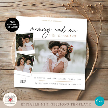 Mommy-and-me mini session promotional flyer for social media and print.