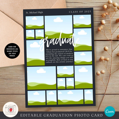 DIY guy graduation invitation card, designed for easy editing and instant download.