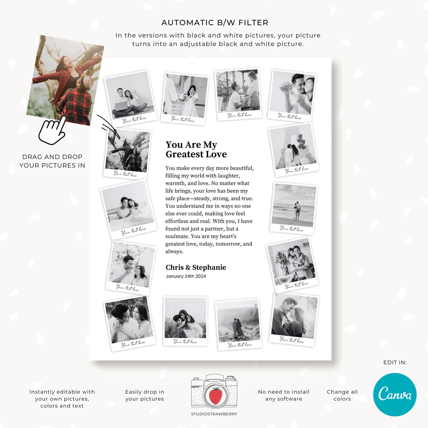 Custom Canva picture collage template for romantic gifts