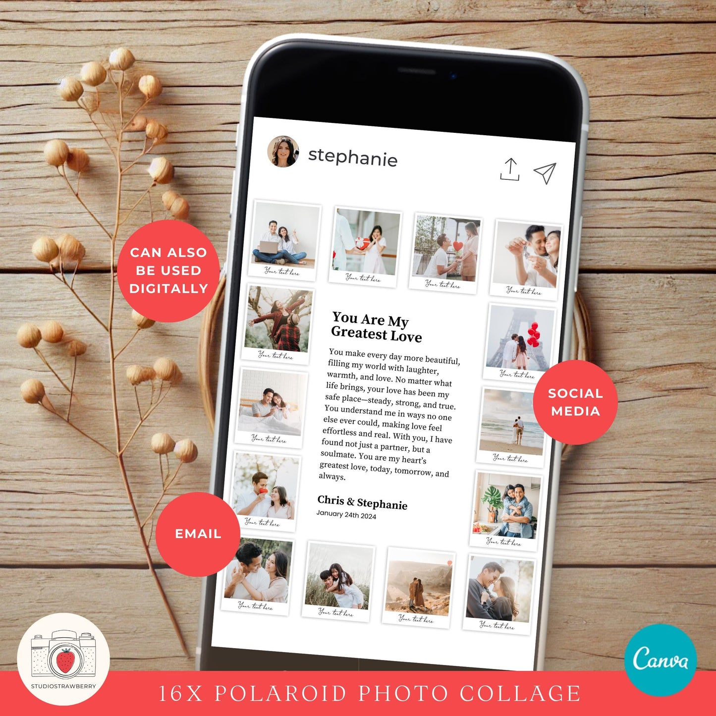 Valentine’s Day digital photo collage template for couples