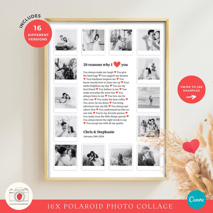 Editable Polaroid photo collage template for anniversaries and Valentine&#39;s Day