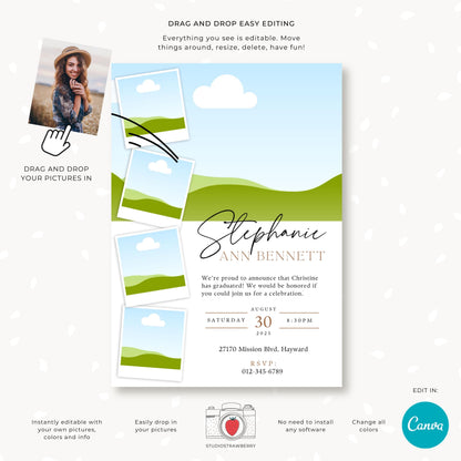 Editable Graduation Announcement Template, Class of 2025 Graduation Invitation with Photo, Printable Senior Graduation Card, Polaroids