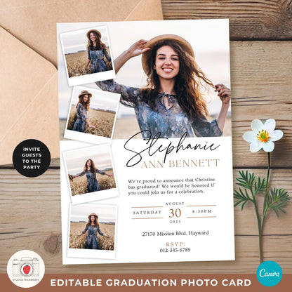 Editable Graduation Announcement Template, Class of 2025 Graduation Invitation with Photo, Printable Senior Graduation Card, Polaroids