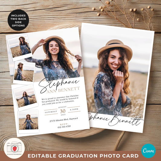 Editable Graduation Announcement Template, Class of 2025 Graduation Invitation with Photo, Printable Senior Graduation Card, Polaroids