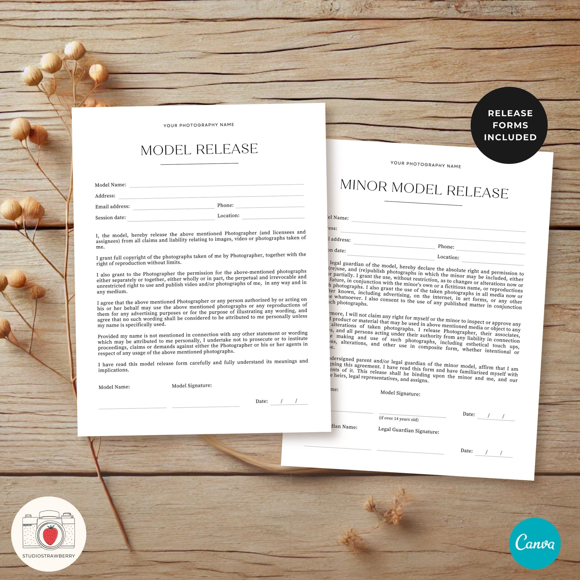 Digital contract template for photographers with easy customization.