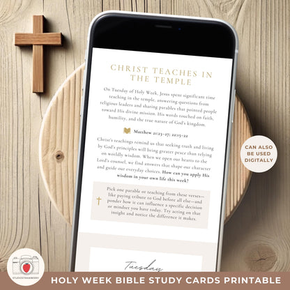 Holy Week Scripture Reflection Cards printable for Bible study groups