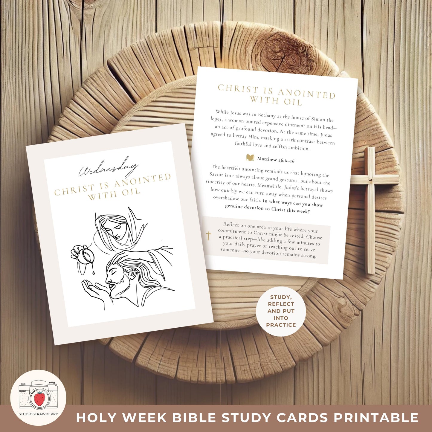Easter Week Devotional Cards with monoline illustrations and reflection prompts