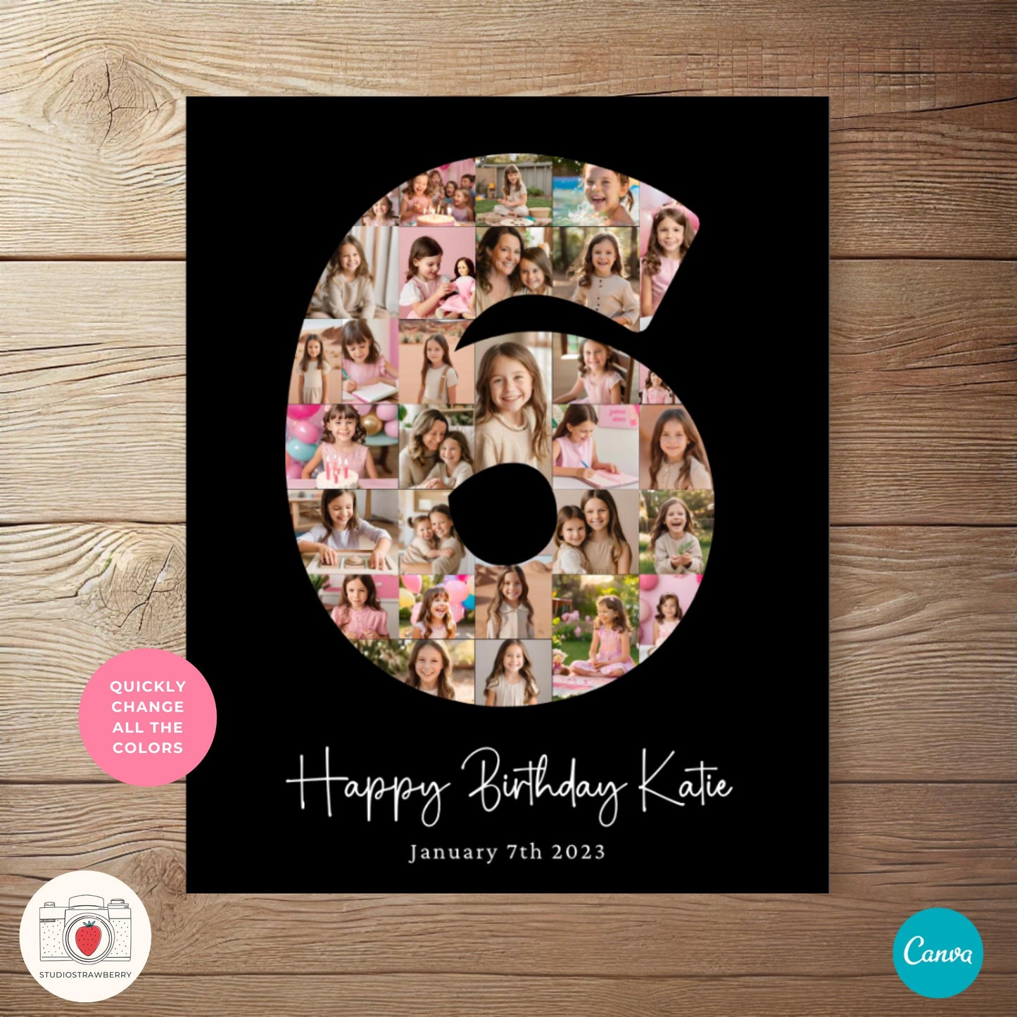 Number six birthday keepsake photo collage, ideal for framing or gifting.
