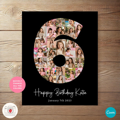 Number six birthday keepsake photo collage, ideal for framing or gifting.
