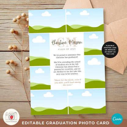 Customizable graduation card with a monogram design, ideal for printing or digital sharing.