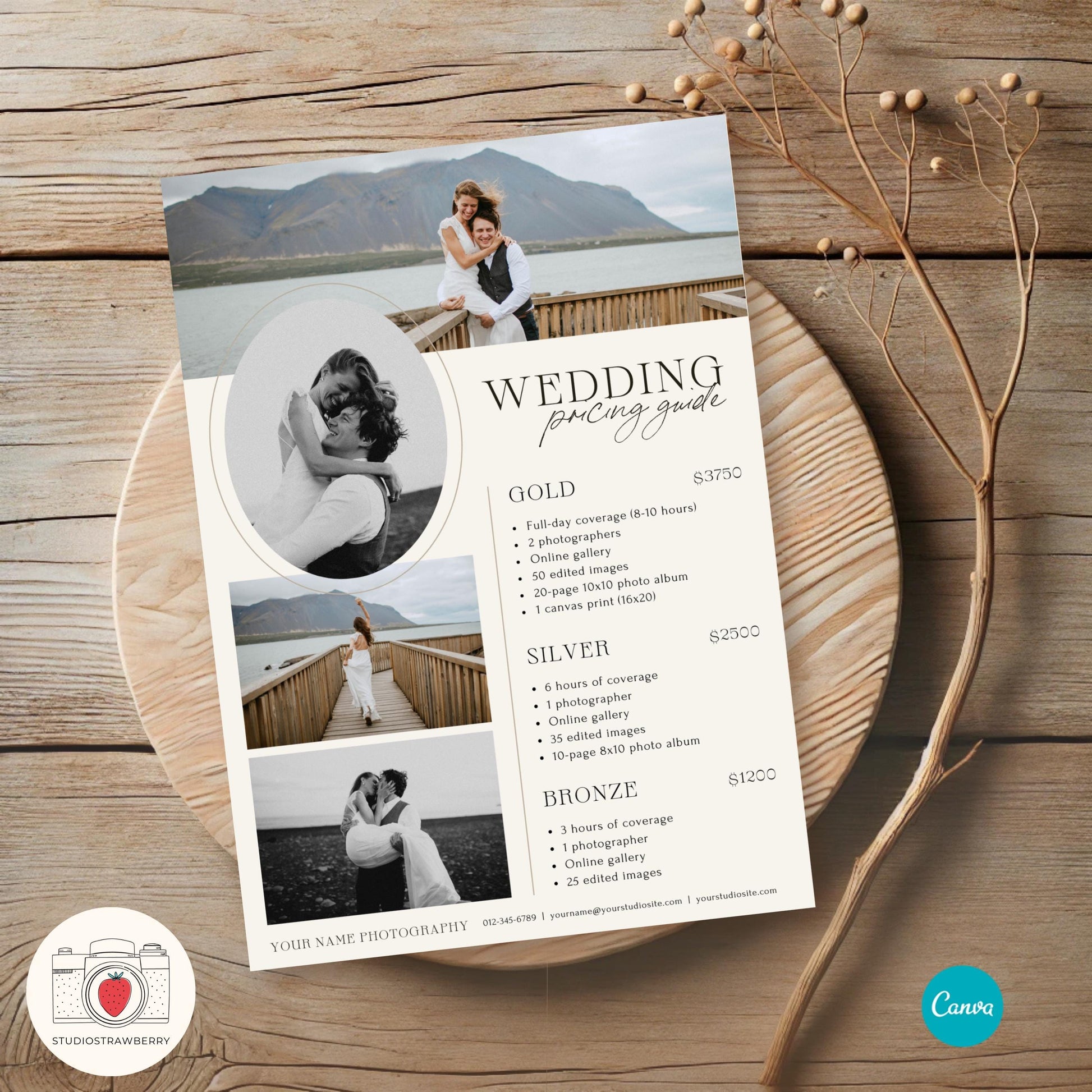 Wedding photography investment guide featuring a timeless and modern-vintage layout.