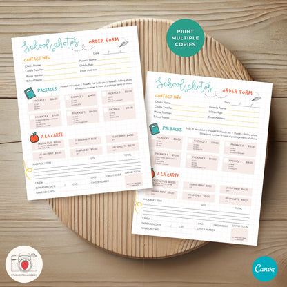 Digital school picture day order form, editable in Canva.