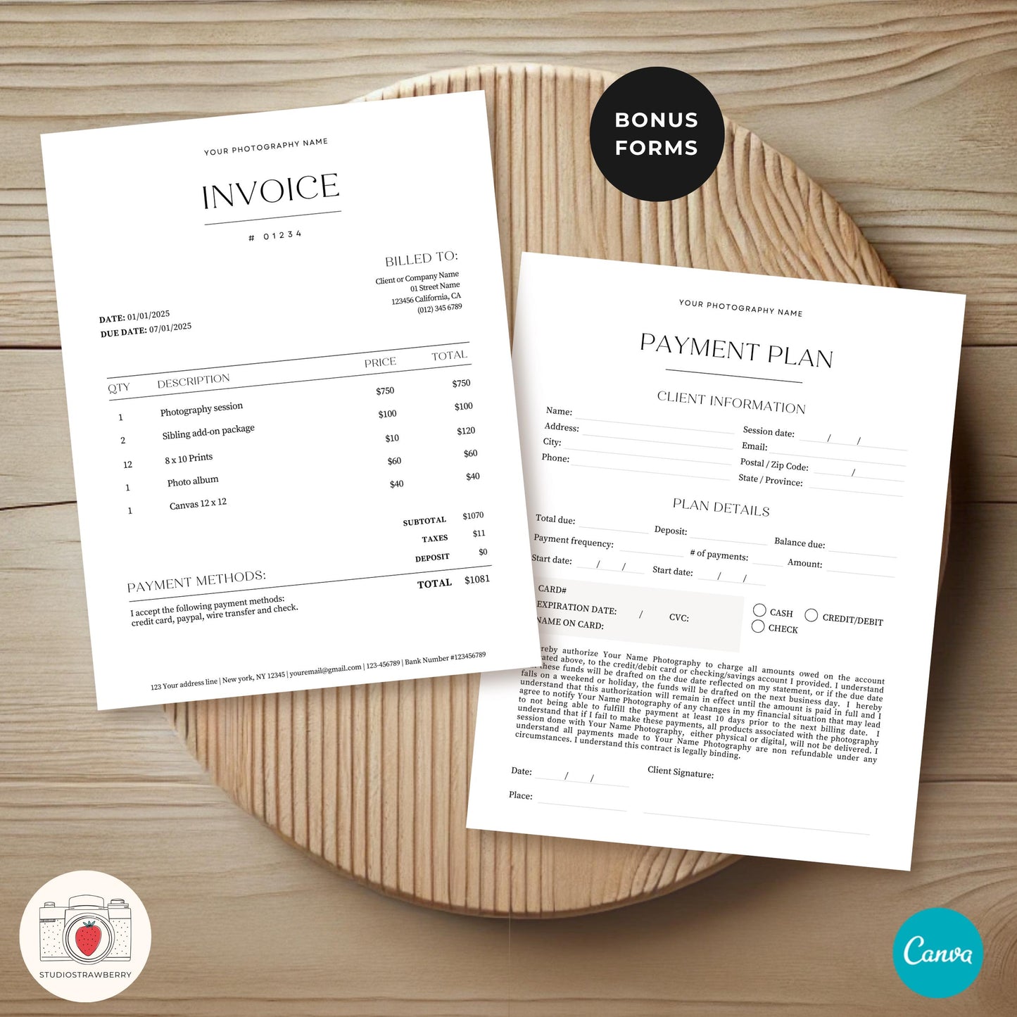 Customizable client contract form for photographers.
