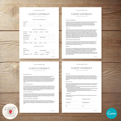 Editable photography contract template for digital or printed use.