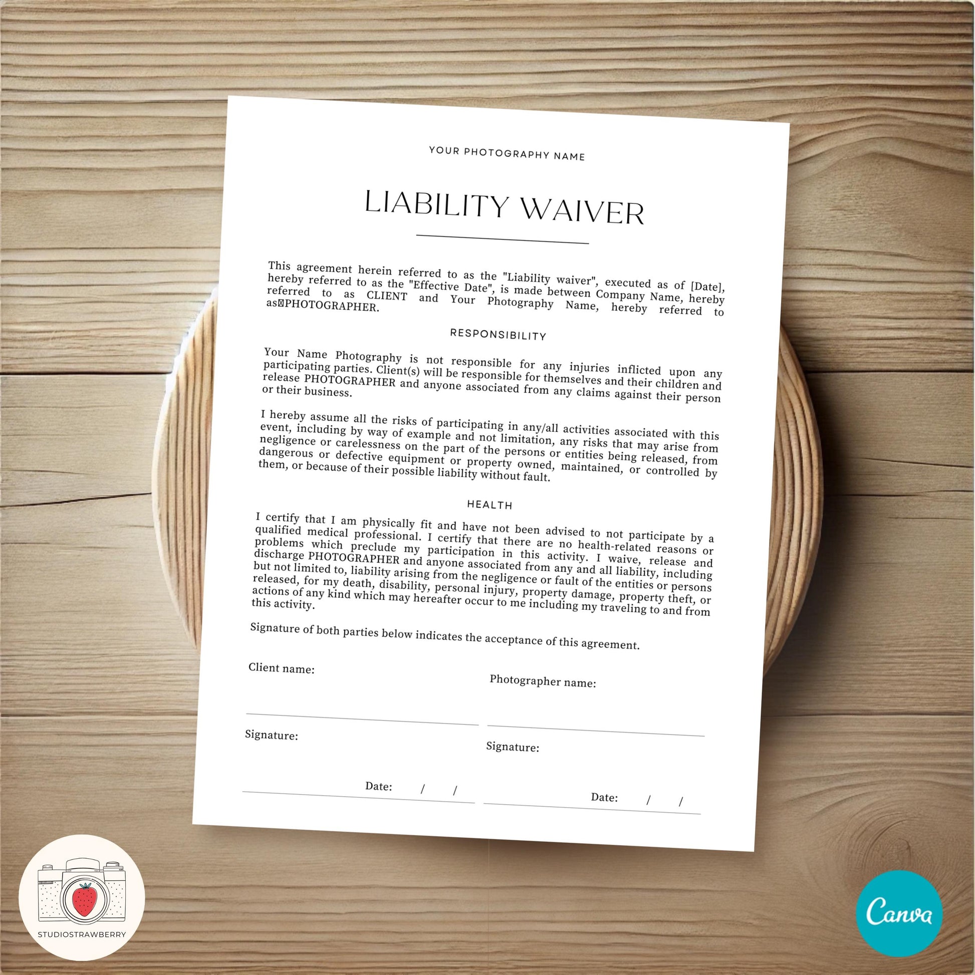 Simple and professional photography contract form for secure client agreements.