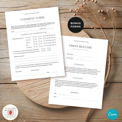 Minimal wedding client agreement form with payment and cancellation policies.