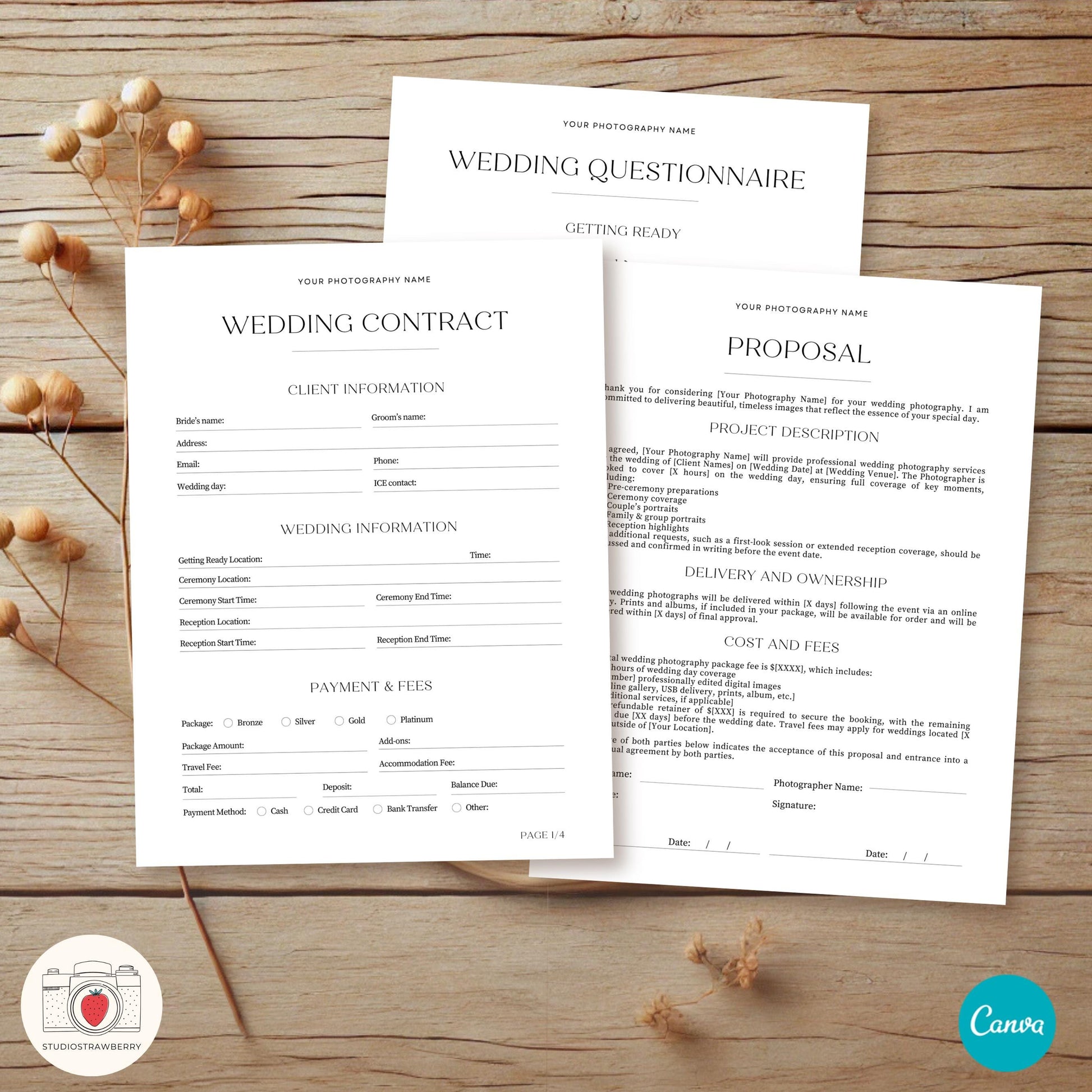 Sleek wedding photography terms and conditions contract for photographers.