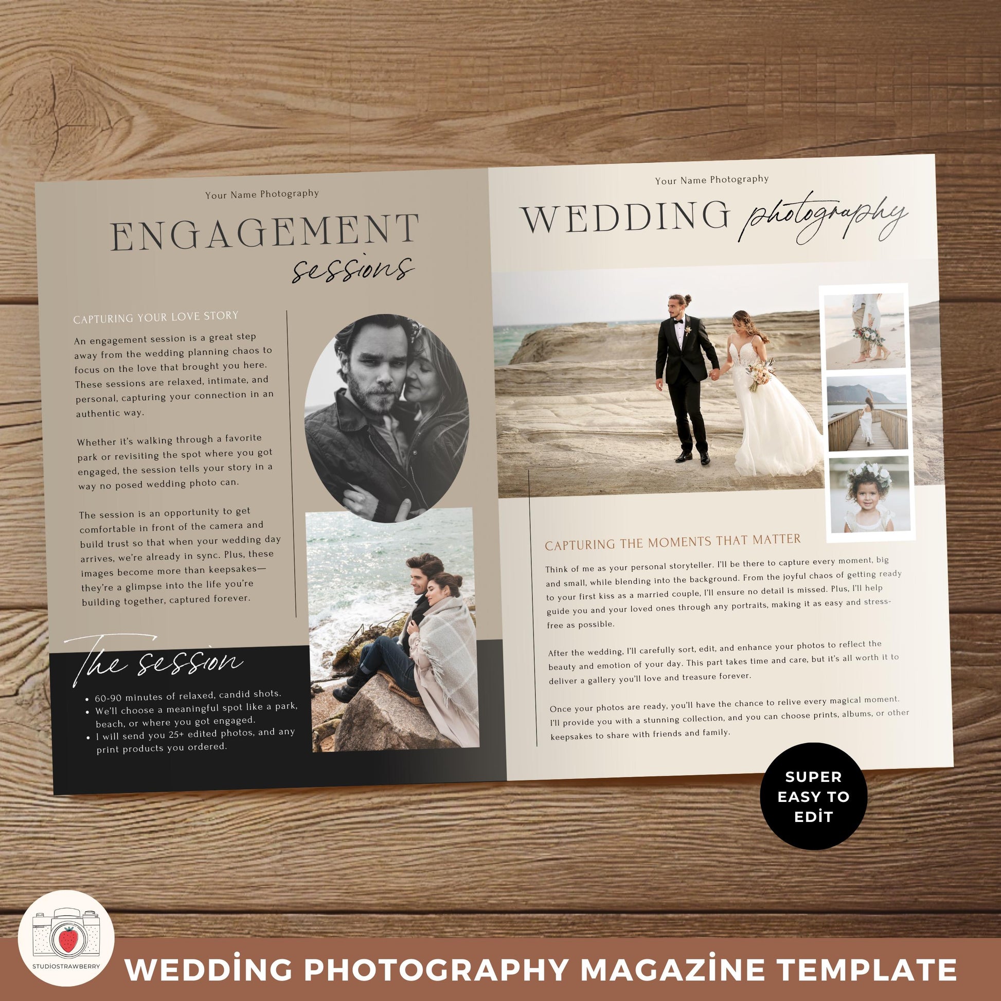 Elegant Canva wedding pricing guide template for photographers
