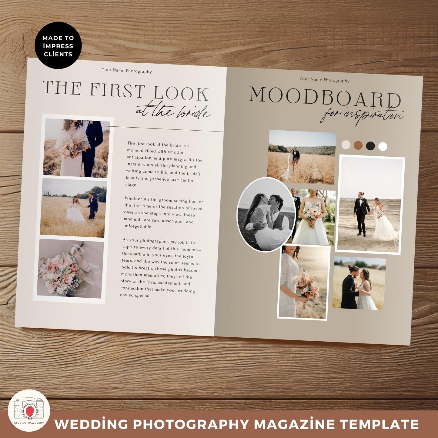 Vintage-inspired moodboard and client guide layout for weddings