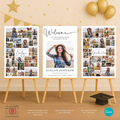 Poster board collage template for graduation photos