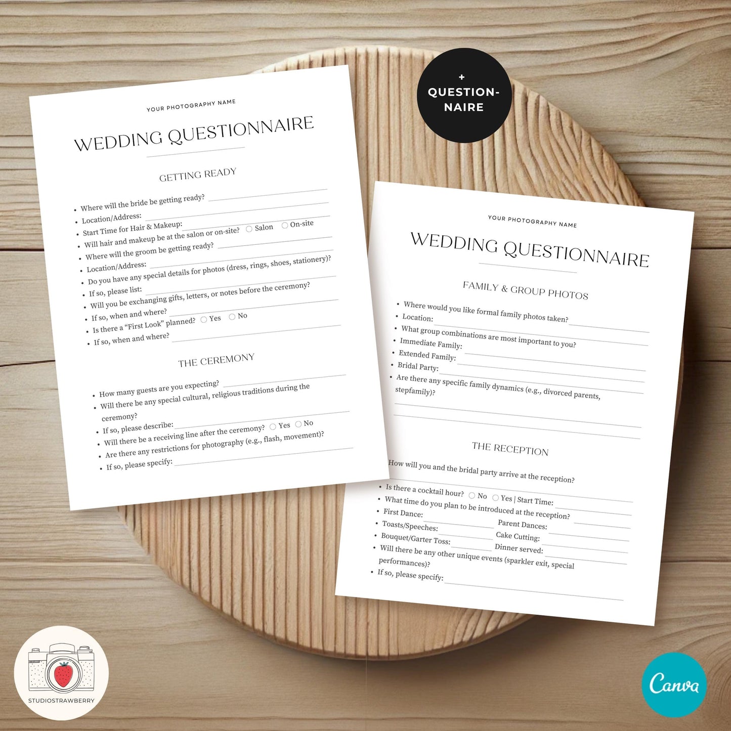 Clean and elegant wedding photography contract printable.