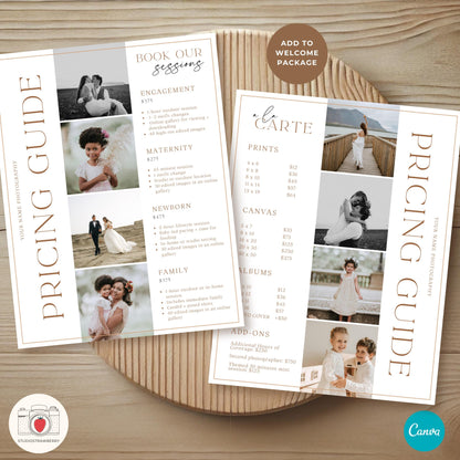 Printable photography pricing sheet template with à la carte add-ons