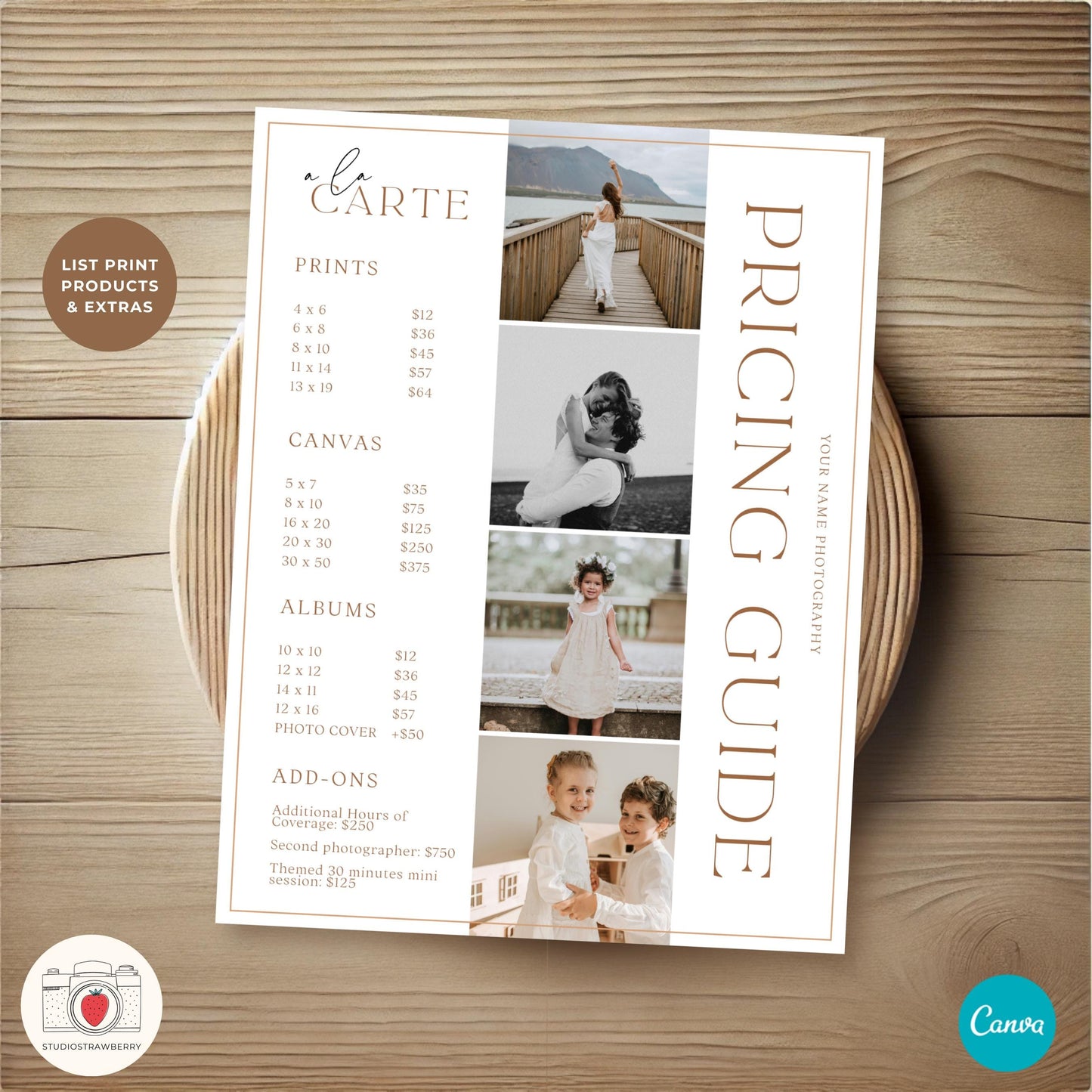 Editable Canva pricing guide template for photographers