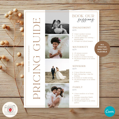 Canva editable price guide for photographers to print or share digitally