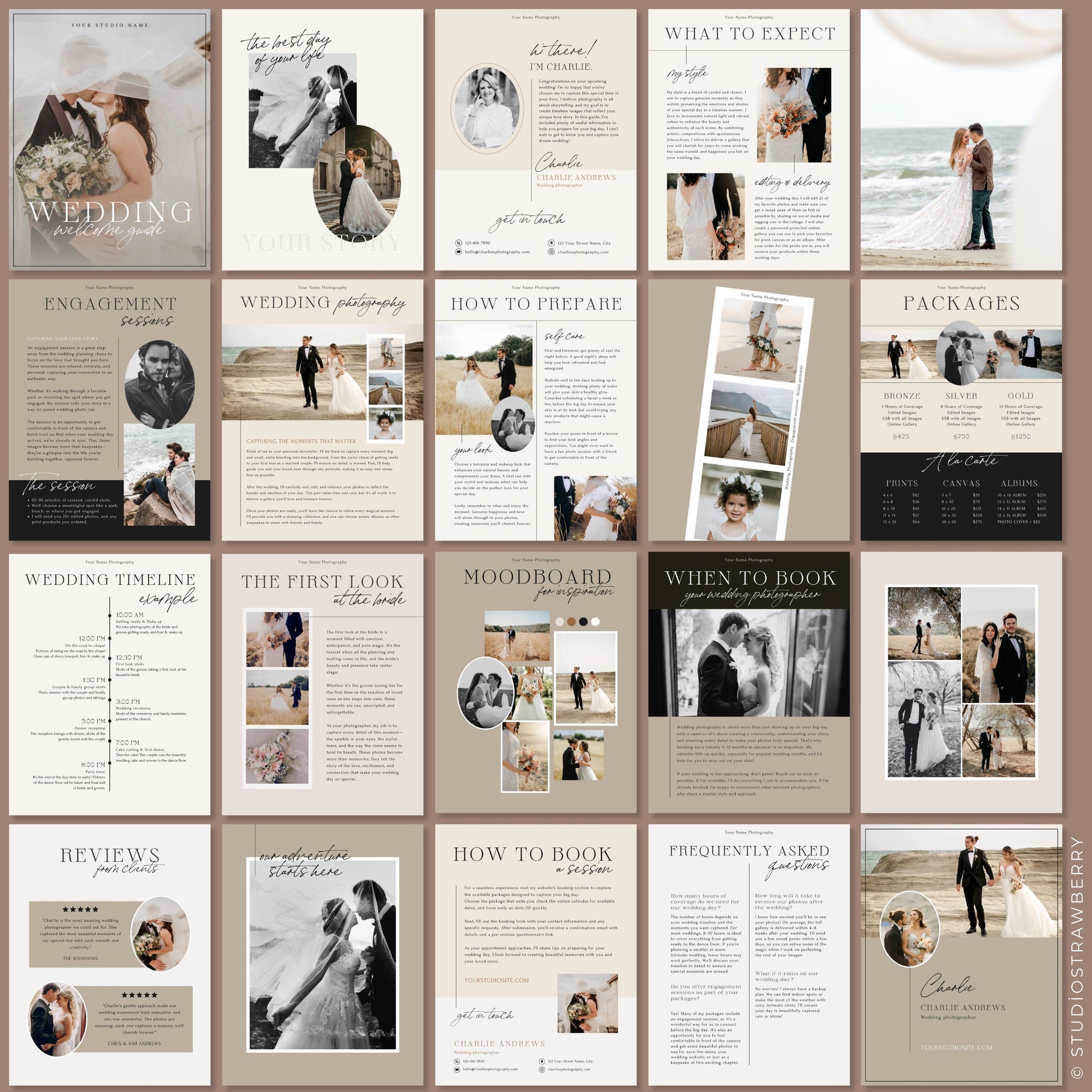 Editable wedding photographer magazine template with vintage design