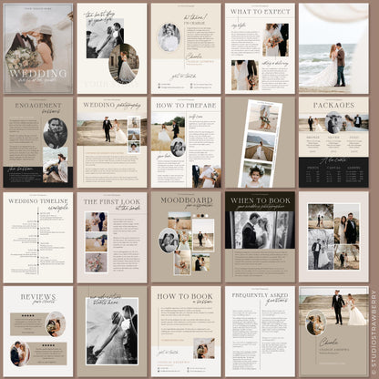 Editable wedding photographer magazine template with vintage design