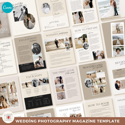 Wedding timeline and package pricing layout for photographers