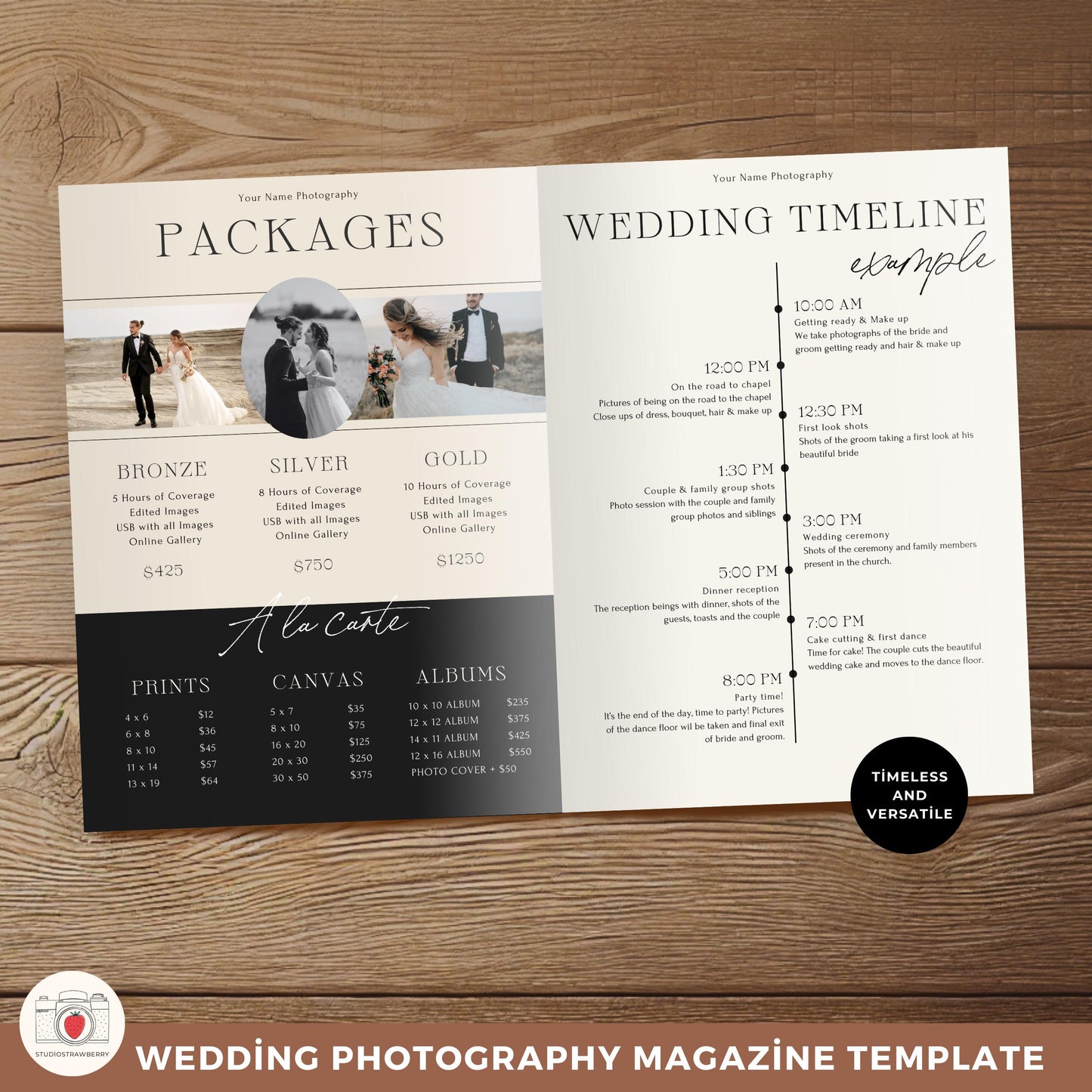 Wedding magazine Canva template on tablet and phone mockup