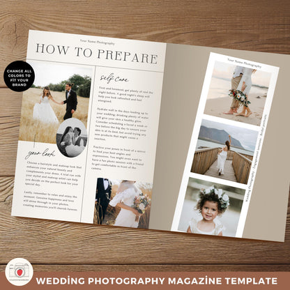 Vintage style wedding welcome magazine with customizable pages