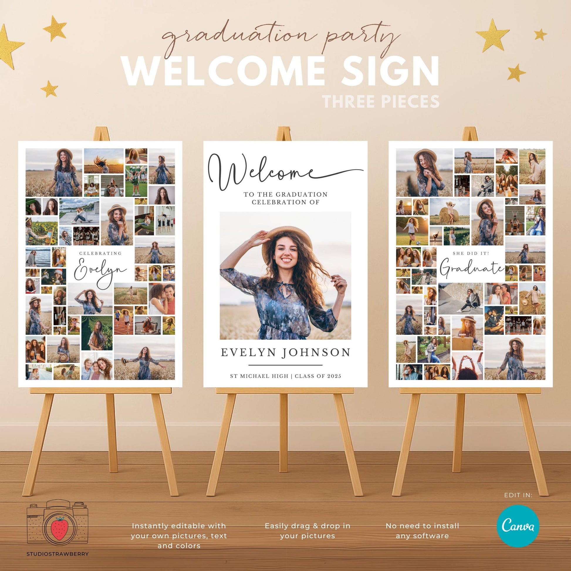 Editable graduation welcome sign template with photo