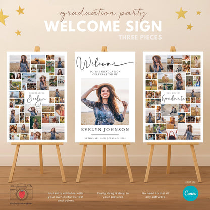Editable graduation welcome sign template with photo