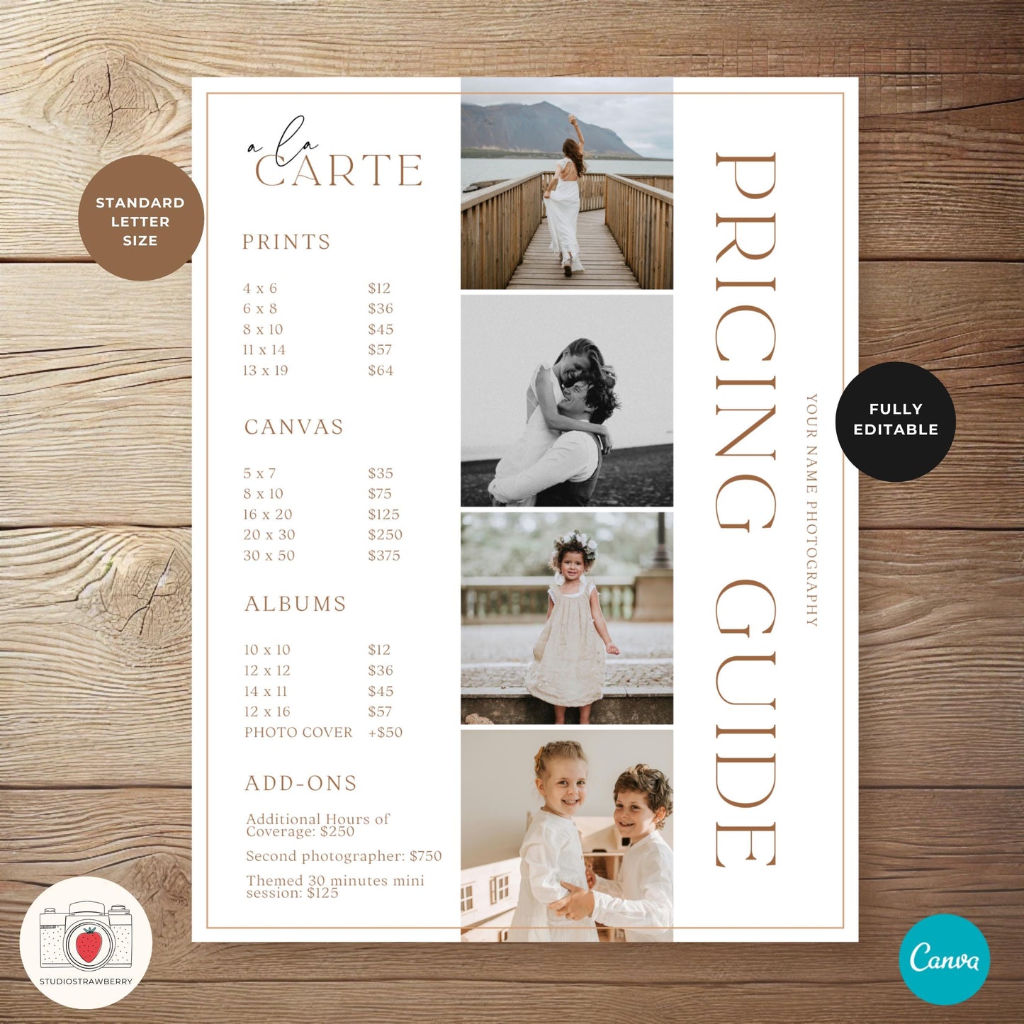 Modern price list Canva template for all types of photographers