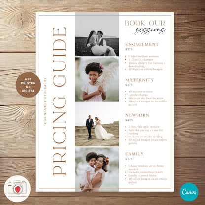 2-page photography pricing list design in Canva