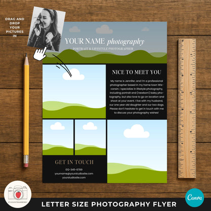 Stylish black welcome flyer for portrait photography studios