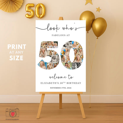Printable 50th birthday welcome sign with number 50 layout