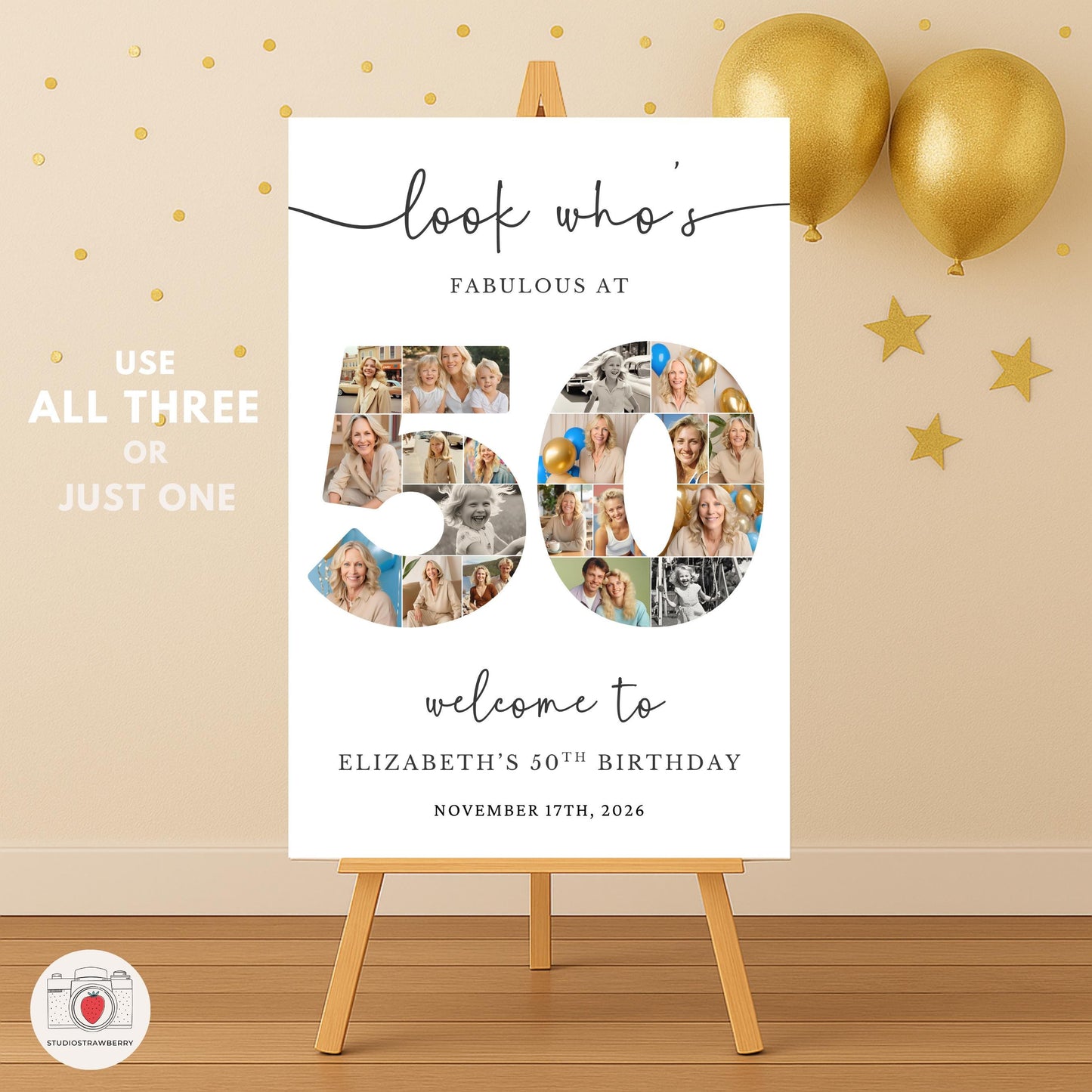 Large milestone birthday collage board for turning 50