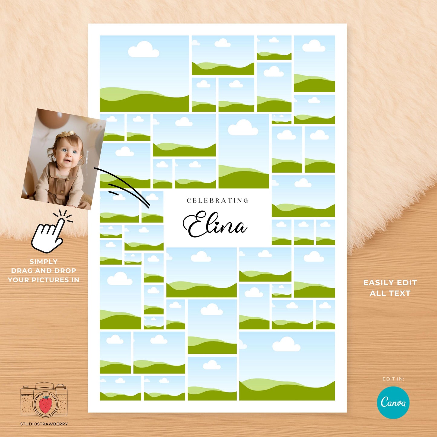 Editable 1st birthday party welcome sign for girl or boy