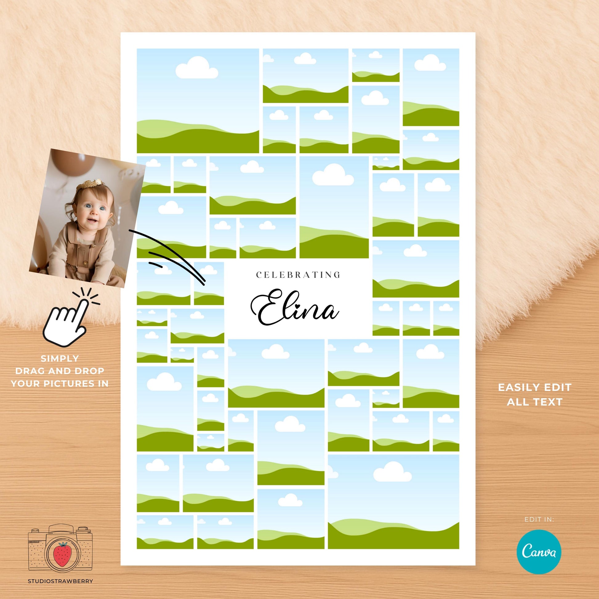 Editable 1st birthday party welcome sign for girl or boy