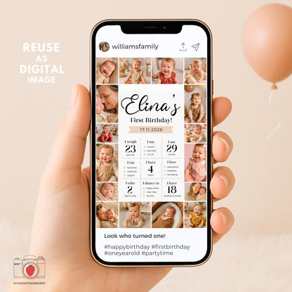 First birthday Instagram preview mockup on iPhone